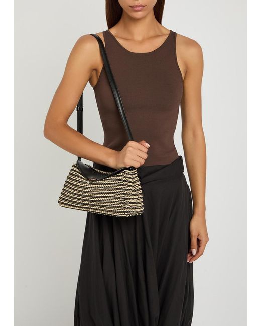 Totême Black T-Lock Woven Leather Clutch