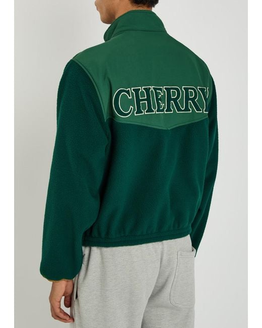 CHERRY LA Green Racing Appliquéd Panelled Fleece Jacket for men