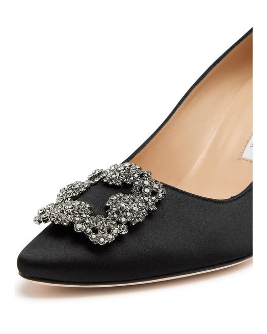 Manolo Blahnik Black Hangisi 75 Silk-Satin Pumps