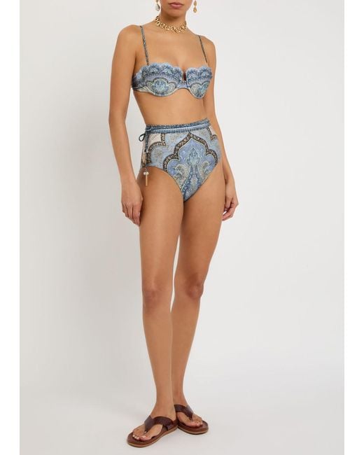 Zimmermann Blue Wanderlust Patterned Bikini Top