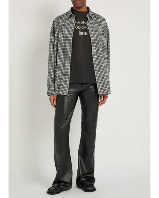 Acne Gray Bootcut Leather Trousers for men