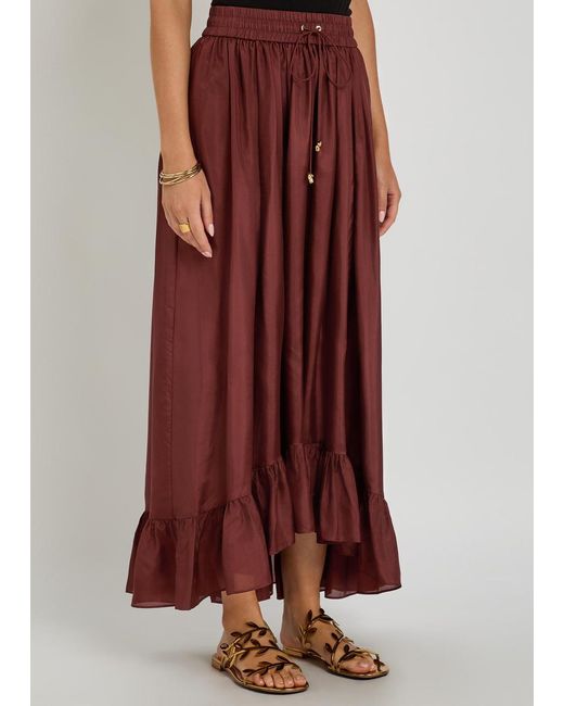 Zimmermann Red Aster Silk Maxi Skirt
