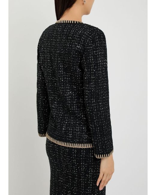 Veronica Beard Black Cerani Sequin-Embellished Knit Jacket