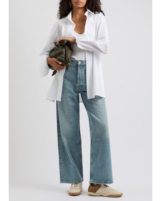 Agolde Blue Low Slung Baggy Distressed Wide-Leg Jeans
