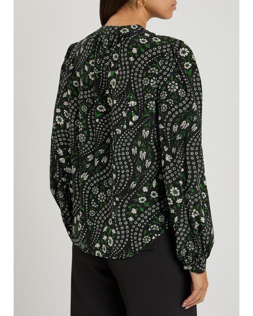 Veronica Beard Black Ashlynn Floral Stretch-Silk Blouse