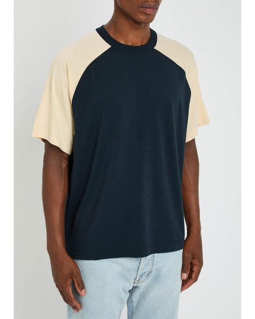 YMC Blue Colour-Block Woven T-Shirt for men