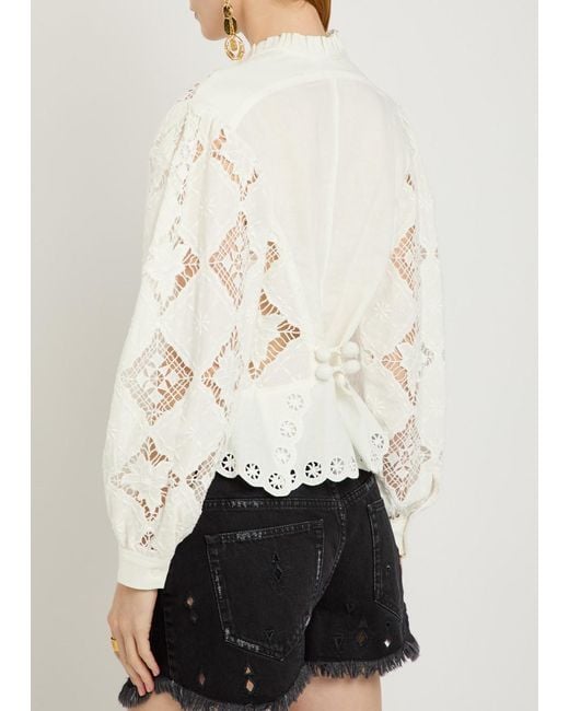 Isabel Marant White Nina Cutwork-Embroidery Cotton And Linen-Blend Blouse