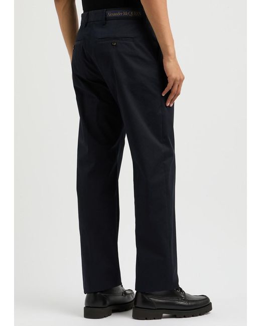 Alexander McQueen Blue Straight-Leg Cotton-Poplin Chinos for men