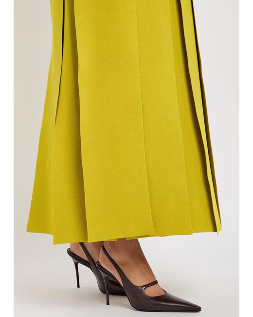 Alaïa Yellow Pleated Stretch Fine-Knit Maxi Dress