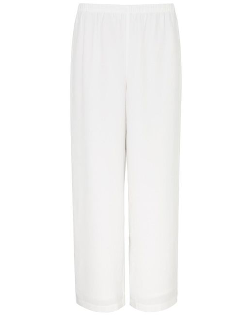 Eileen Fisher White Straight-Leg Silk-Georgette Trousers
