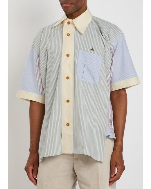 Vivienne Westwood White Logo-Embroidered Asymmetric Striped Cotton Shirt for men