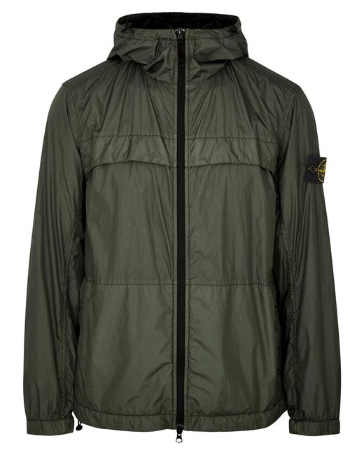 Stone Island Green Crinkle Reps Hooded Shell Jacket for men