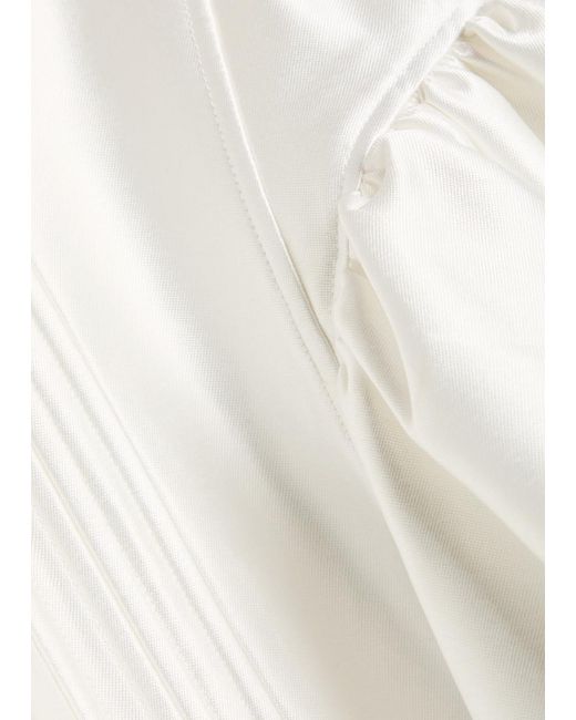 Self-Portrait White Square-Neck Satin-Twill Mini Dress