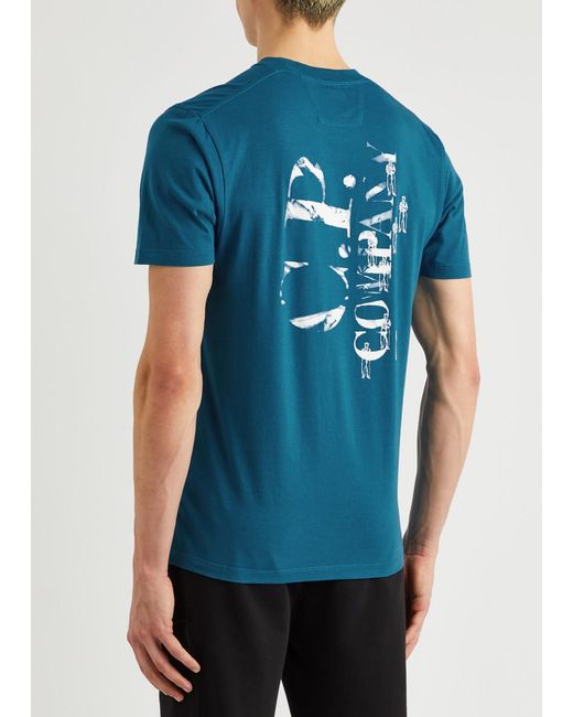 C P Company Blue Logo-Print Cotton T-Shirt for men