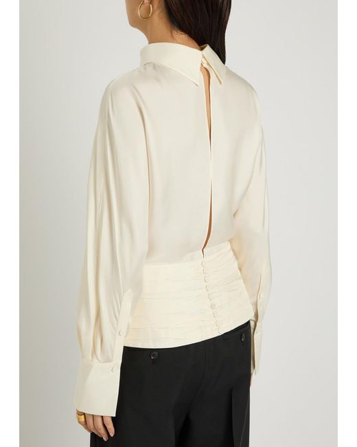 Rohe White Tuxedo Reversed-Collar Silk Top