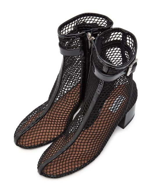 Alaïa Black Fishnet 55 Patent Leather Ankle Boots