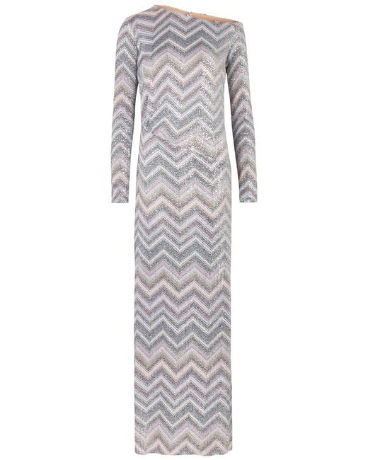 Missoni Gray Zigzag Sequin-embellished Knitted Maxi Dress