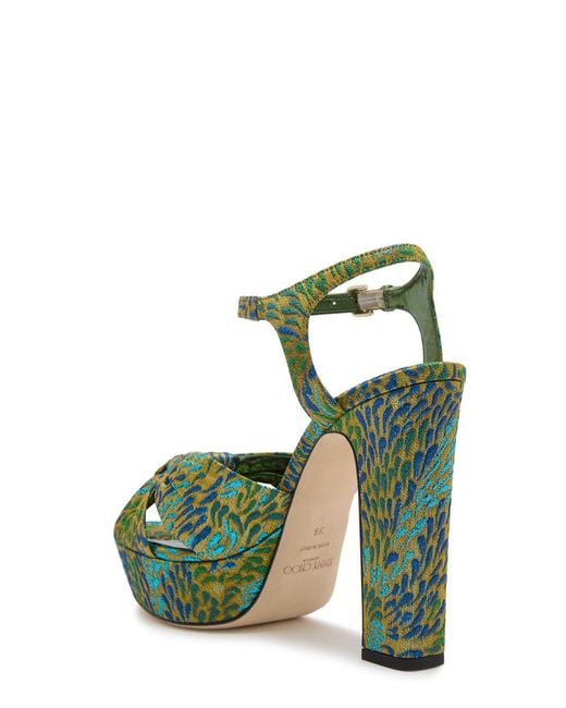 Jimmy Choo Green Heloise 120 Brocade Platform Sandals