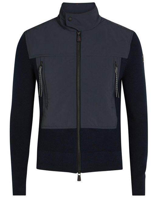 Moncler Blue Panelled Shell And Cotton-Knit Jacket for men