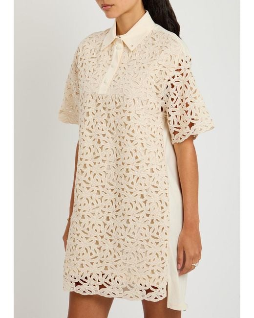 Moncler Natural Embroidered Cotton Mini Shirt Dress
