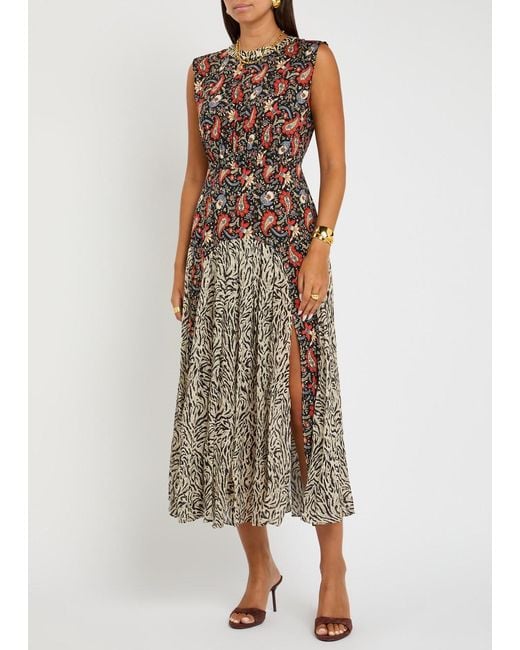 Rixo Multicolor Caroline Printed Chiffon Midi Dress