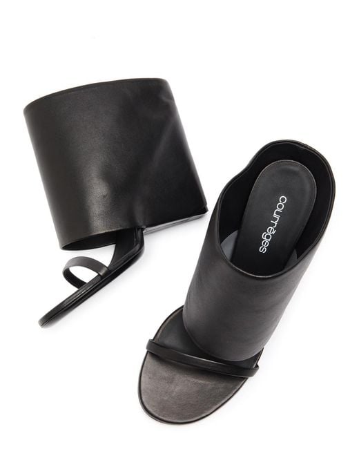 Courreges Black Oblique 90 Leather Wedge Mules