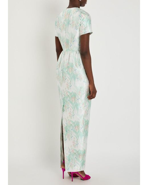 BERNADETTE Green Lexi Printed Satin Maxi Dress