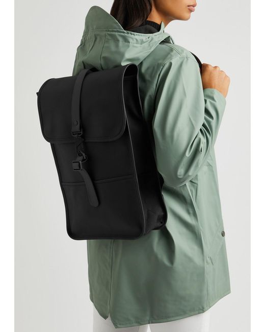 Rains Black Mini Rubberised Backpack