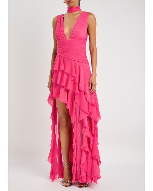 Alice + Olivia Pink Holly Asymmetric Chiffon Maxi Dress