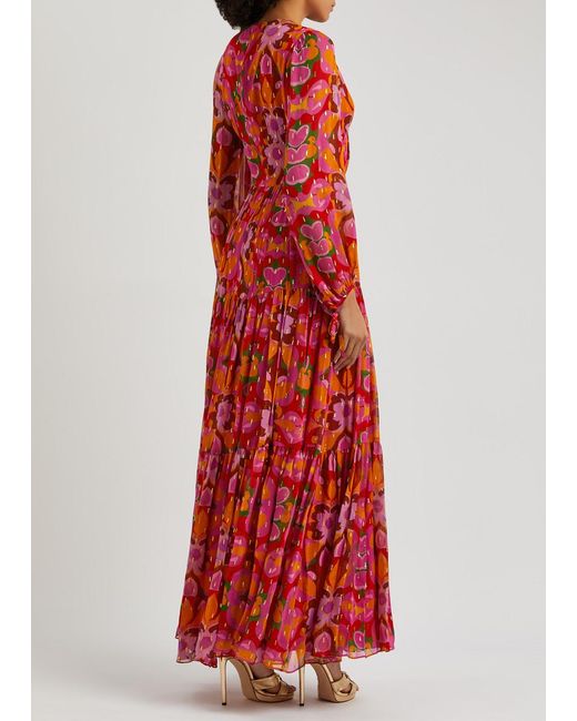 Borgo De Nor Red Printed Chiffon Maxi Dress