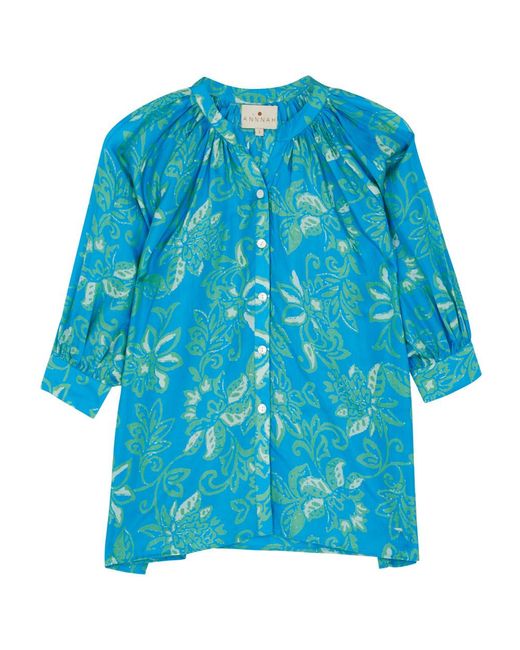 Hannah Artwear Blue Cora Floral-print Silk Blouse