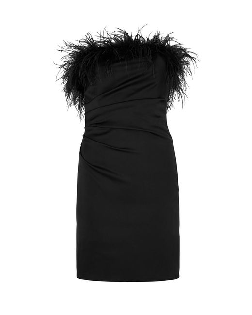 De La Vali Black Spicy Feather-Trimmed Mini Dress
