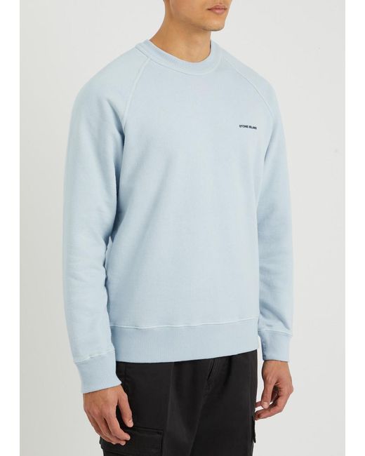 Stone Island Blue Logo-Print Cotton Sweatshirt for men