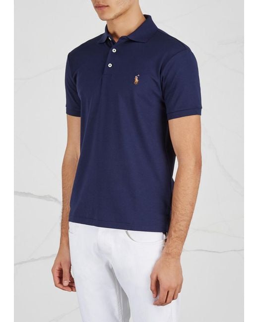 Polo Ralph Lauren Blue Slim Pima Cotton Polo Shirt, Shirt, Split Sides for men