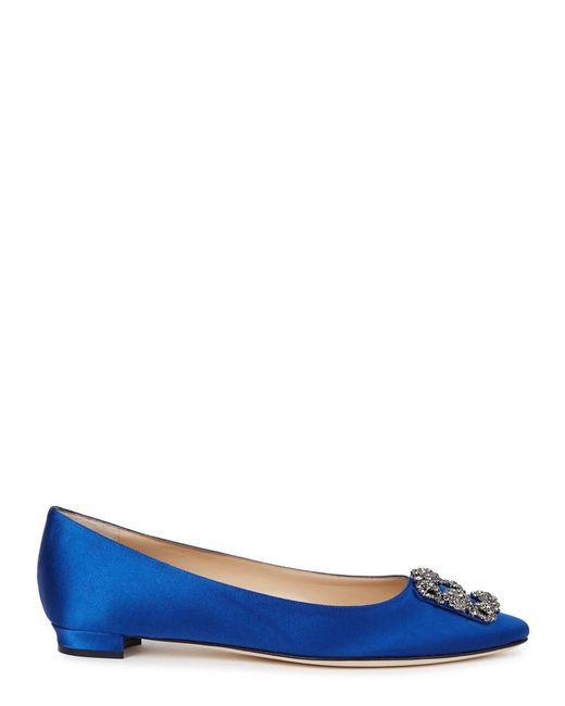 Manolo Blahnik Blue Hangisi 10 Silk-Satin Flats