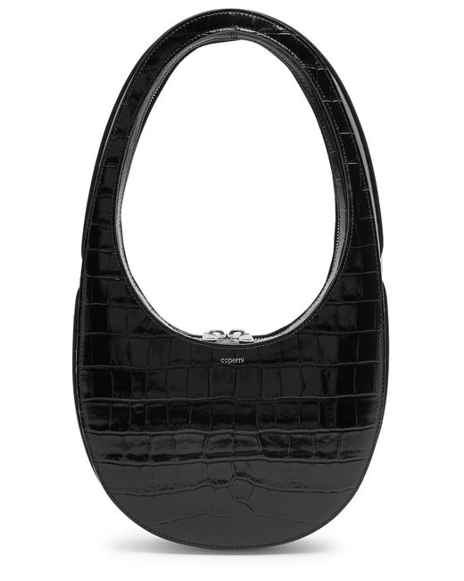 Coperni Black Swipe Crocodile-effect Leather Top Handle Bag