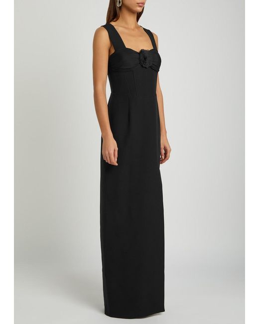 Patrick Mcdowell Black Kathleen Floral-Appliquéd Wool-Blend Maxi Dress