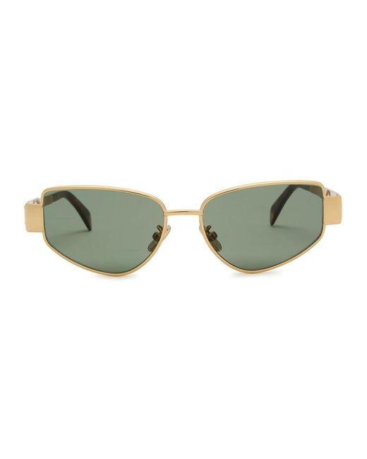 Céline Green Eyewear Triomphe Metal Cat-Eye Frame Sunglasses