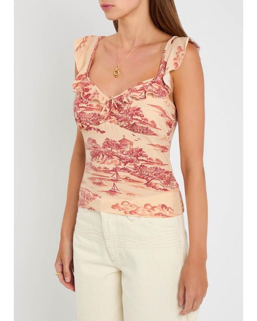Reformation Pink Lemmy Printed Stretch-Jersey Top