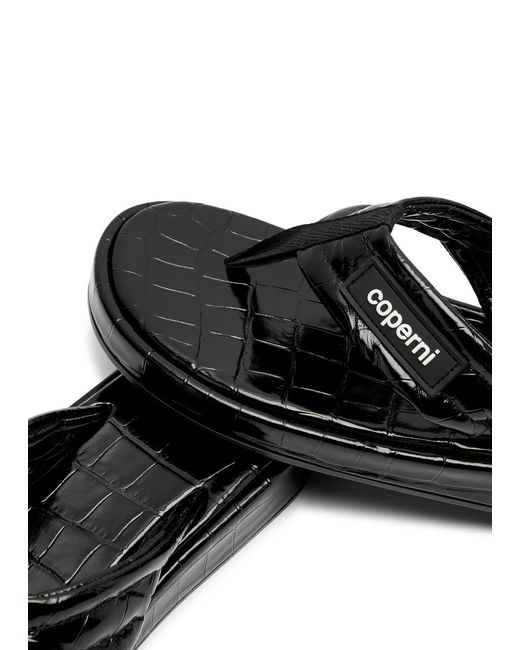 Coperni Black Crocodile-effect Leather Thong Flip Flops