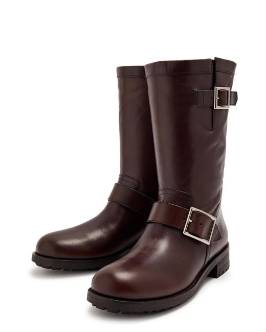 Jimmy Choo Brown Biker Leather Mid-Calf Boots