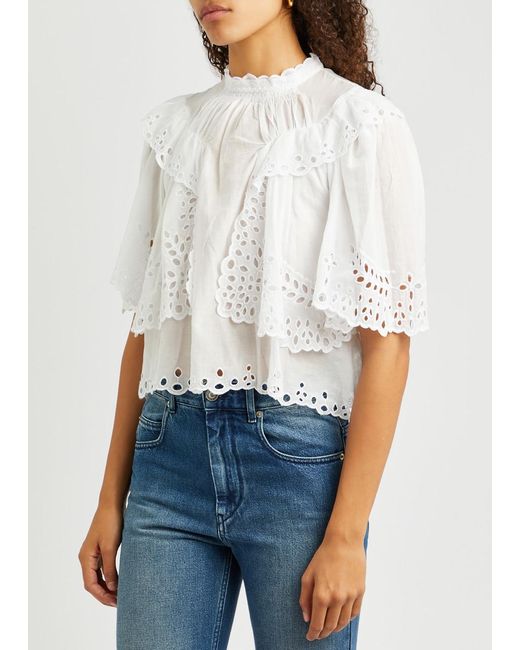 Isabel Marant White Katia Ruffled Broderie-Anglaise Cotton Top