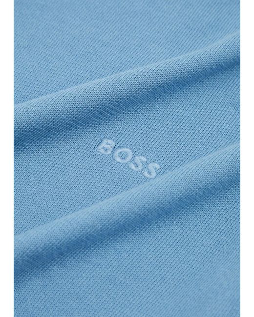 Boss Blue Logo-Embroidered Knitted Jumper for men