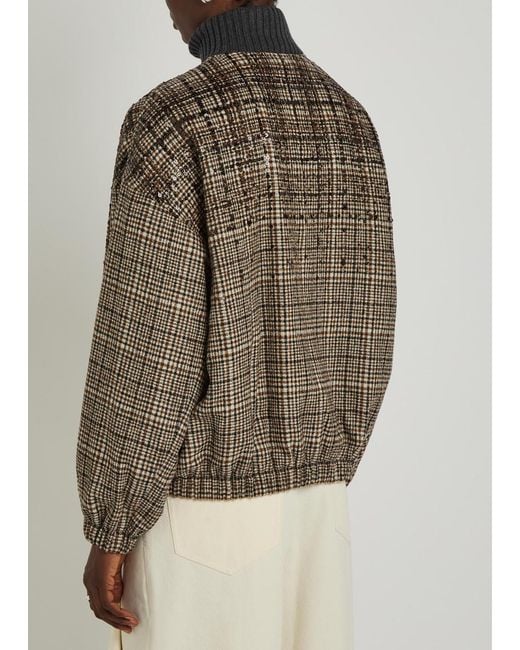 Brunello Cucinelli Brown Padded Houndstooth Alpaca-Blend Bomber Jacket