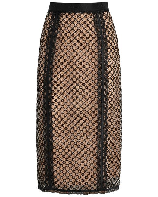 Gucci Brown Gg Lace Midi Skirt