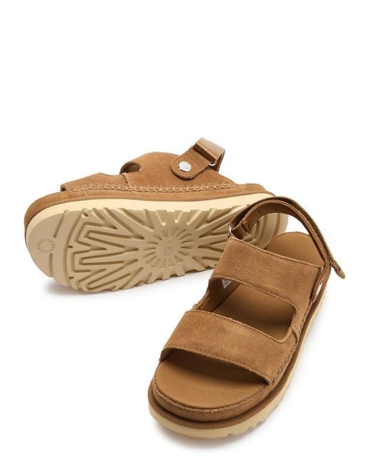Ugg Brown Goldenstar Glide Suede Flatform Sandals