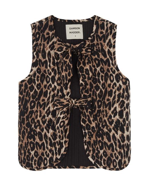 Damson Madder Black Tilly Leopard-print Quilted Cotton Gilet