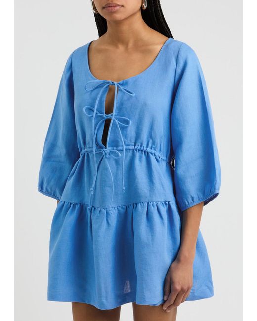Casa Raki Blue Lili Linen Mini Dress