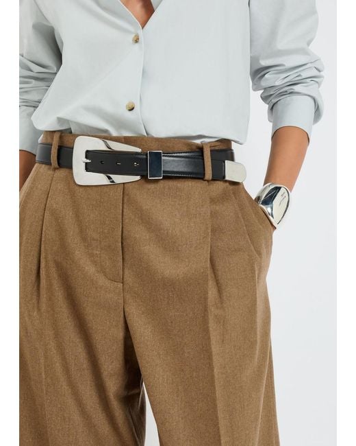 Khaite Natural August Pleated Wool-Blend Trousers