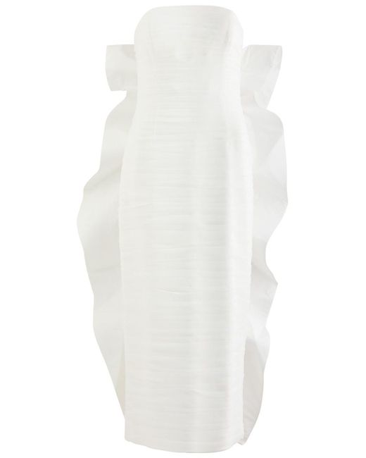 Rebecca Vallance White Lily Strapless Ruched Midi Dress
